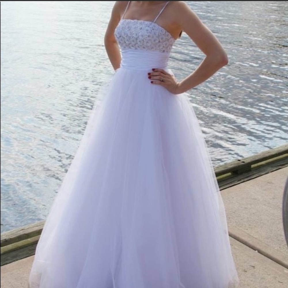 White sequins ball gown dress